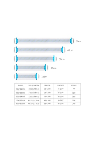 Vkemall 58cm Genişletilebilir Akvaryum Led Işığı - Mavi Beyaz Işık, Deniz Ve Tatlı Su Bitkileri, Mercan Ve Balık Üretimi İçin - Xxl Boyut, Avrupa Standartı