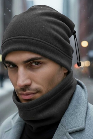 Uniquetrenders Erkek Polar Bere Ve Boyunluk Takımı Füme