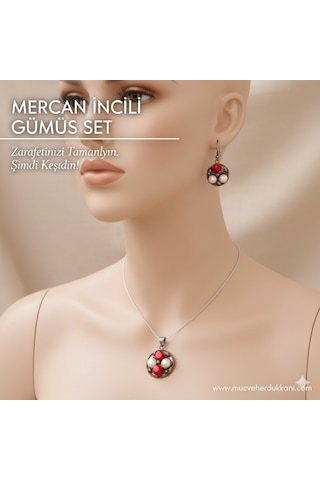 Mercan Ve İncili Gümüş Set Bronz