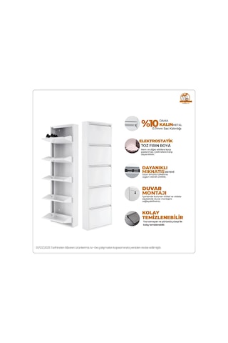 5'li Metal Ayakkabılık - Beyaz