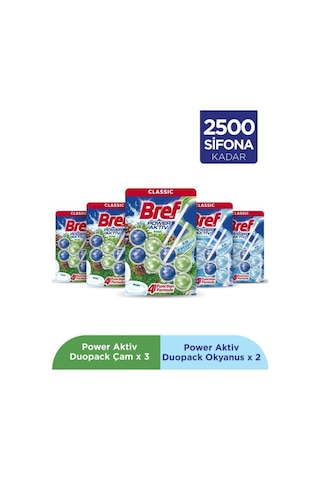 Bref Wc Power Aktiv Duopack Katı Tuvalet Bloğu 3 Çam 2 Okyanus, 5 X 2'Li Paket