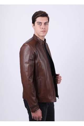New Zaya Leather Erkek Açık Kahverengi Hakiki Deri Ceket-Altın (466895350) Altın