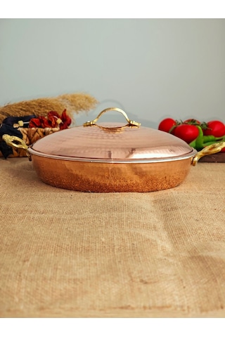 Modabakır Bakır Büyük Kapaklı Tava 24 Cm Model:5656p Bakır