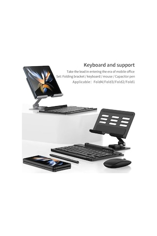 Samsung Galaxy Uyumlu Z Fold 4/5 İçin Moaıto Masa İçin Ayarlanabilir Stand Keyboard Set Black