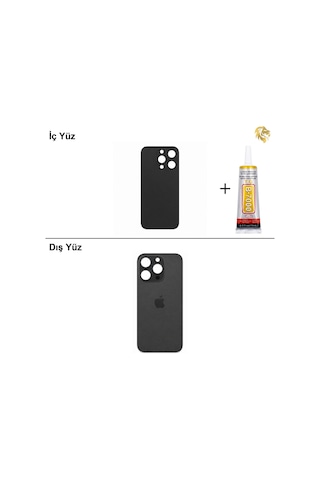İphone Uyumlu14 Pro Siyah Arka Kapak Arka Cam Batarya Kapağı Lazer Kesim Kapak Pil Kapağı + B-7000 Yapıştırıcı Standart