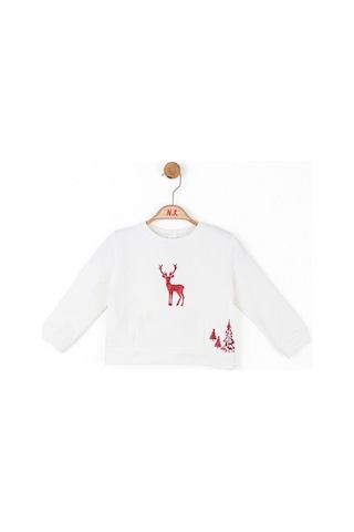 Nk Kids Kız Çocuk Parlak Kırmızı Geyik Desenli Sweatshirt-13488 Ekru