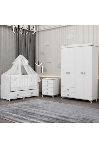 Elegant Yıldız 4 Bebek Odası Takımı Yatak Uykuseti - Gri Beyaz
