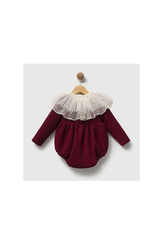 Ministok Daphne Çıkarılabilir Pelerin Yakalı Kız Bebek Tulum Bordo