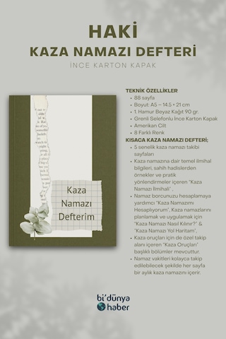 5 Yıllık Kaza Namazı Defterim - Haki Çok Renkli
