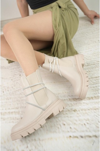 Nesil Shoes Fncy 205 Bej Çift Lastikli Kadın Bot-bej Bej