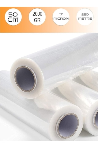 Palet Streç Film Büyük Boy 50 Cm 220 Metre 17 Micron 2 Kg 1. Kalite Endüstriyel %300 Esnek - 1 Adet