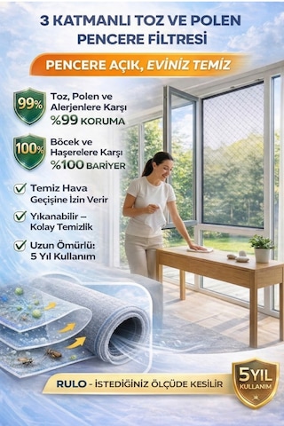 Respilon- Odera Yeni Nesil Sineklik - 70x140cm - 3 Katmanlı Toz Polen Alerjen Pencere Filtresi diğer