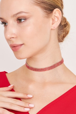 Kadın 4 Sıra Zirkon Taşlı Model Pırlanta Gümüş Choker Kolye Pembe