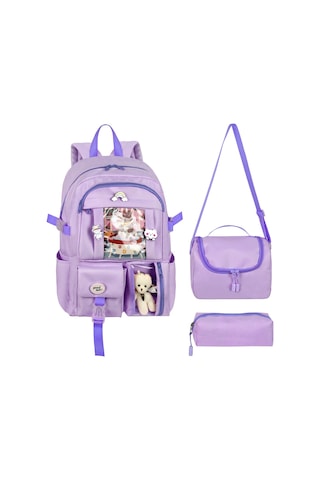 Waddell Kore Kawaii Tarzı Okul Sırt Çantası,günlük Sırt Çantası Termal Beslenme Çantası Ve Kalemlik Lila