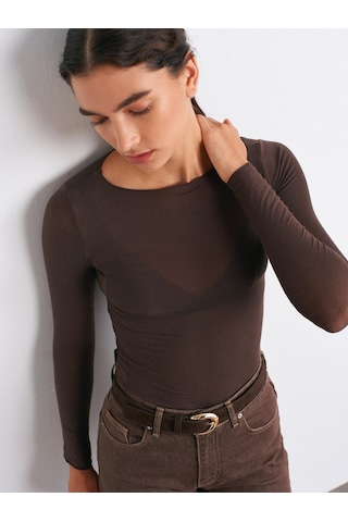 Dilvin 32122 Kayık Yaka Modal Kaşmir Ultra Hafif Bluz-kahve-10618 Kahve