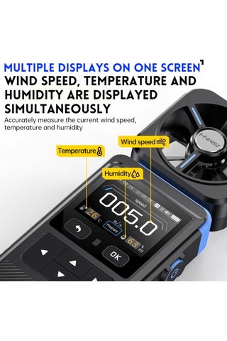 Ximistore9 Fnırsı Fam-02 El Tipi Profesyonel Anemometre - Hız, Sıcaklık, Nem Ölçer - 8 Kanatlı Tüpler - Renkli Ekran - Uyarı Fonksiyonu