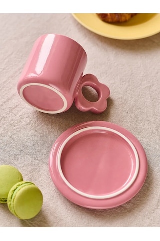 Roomi Seramik Çay Takımı 325 Ml, Kup Ve Halka Desenli Fincan Takımı 458193317 Pembe