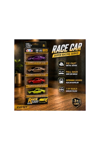 4'lü Die Cast Metal Spor Araba Seti Set 1 1:64 Ölçek - Açılır Kapı & Bagaj - Kutulu Koleksiyon Karışık Renk Ve Model