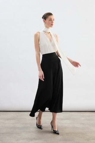 Sateen Yüksek Bel Saten Etek - Siyah-136783 Siyah