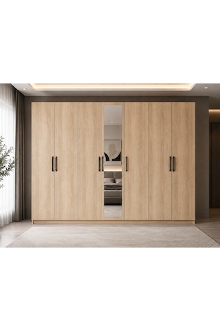 Lebon Tamamı Mdf 7 Kapaklı Dolap Gardırop Meşe