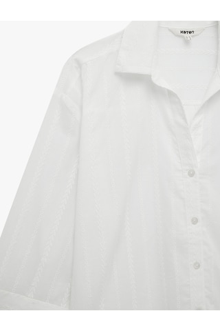 Koton Pamuklu Uzun Kollu Nakış Detaylı Brodeli Oversize Poplin Gömlek Kırık Beyaz 6sak60251uw Ekru