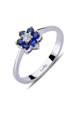 Lova Pırlantalı Safir Papatya Yüzük - 1020246