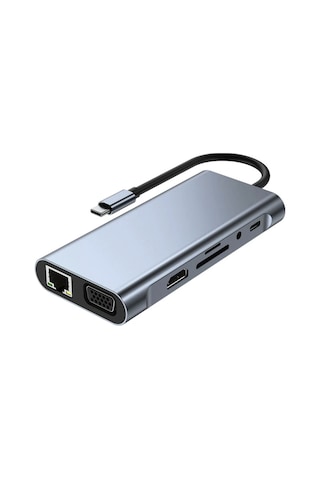 11 Port Akım Korumalı 100w Type-c Çevirici Dönüştürücü Usb Hdmı Sd Ethernet Vga Çevirici