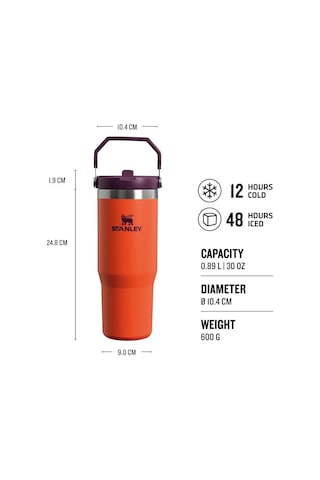 Stanley The Iceflow Flip Straw Pipetli Termos Bardak 0.89 LT 30 OZ - Tigerlily Turuncu