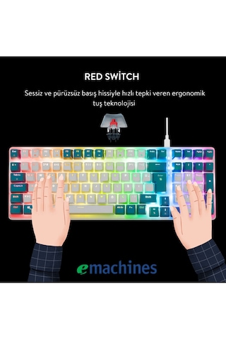 Acer Emachines Eak100 Beyaz/yeşil Usb Rgb Backlight Red Swıtch Mekanik Q 101 Tuşlu Compact Gaming Klavye