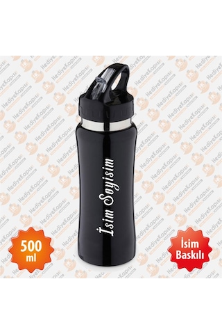 500 ML İsme Özel Emzikli Matara Lazer Baskılı Gümüş