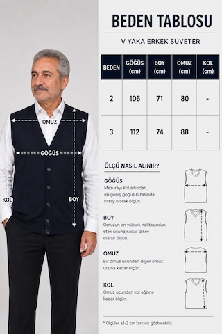 Neco Giyim Erkek Mevsimlik V Yaka Cepli Düğmeli Yünlü Düz Triko Baba Yelek Siyah Siyah