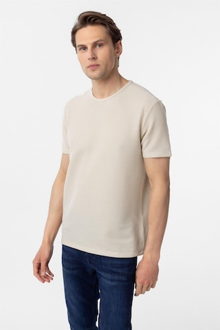 Süvari Bej Slim Fit Armürlü Bisiklet Yaka Tişört