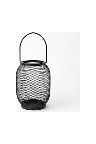 Deconox Ferforje Siyah Metal Fener Mumluk - 32 Cm Kulplu Büyük Boy - Dekoratif Masa Ve Bahçe Aydınlatma Kafesi 15x20 Cm 21x10 Cm