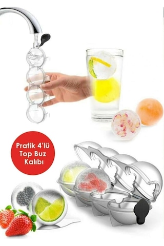 Yuvarlak Buz Kalıbı 4 Lü Büyük Buz Topu Kalıbı, Kokteyl & Viski İçin Şeffaf Buz Kalıbı
