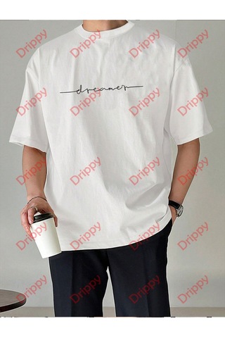Flood Of Style Dreamer Baskılı Oversize Bisiklet Yaka Tshirt Beyaz