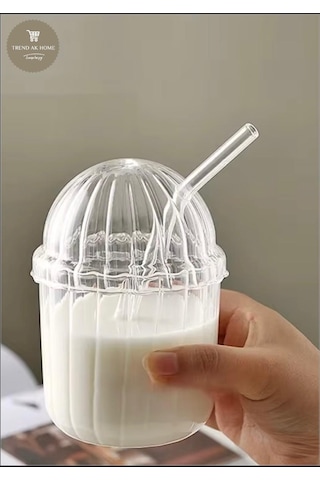 Kubbe Şekilli Oval Cam Kapaklı Isıya Dayanıklı Pinterest Çizgili Mika Bardak Cam Pipet Şefaf