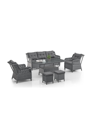 Deniz Rattan Puflu Bahçe Balkon Takımı 3+1+1 Antrasit