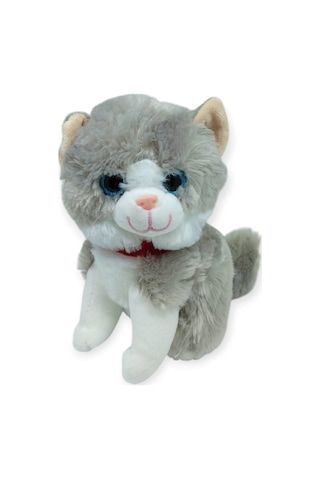 Sesli Peluş Kedi 25 Cm - Gri Gri
