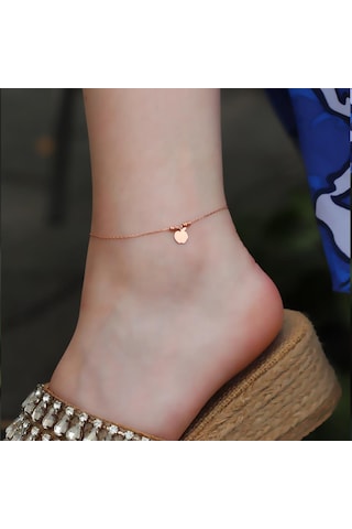 Rose Gold Kaplama Yarım Elma Figürlü Dorika Gümüş Halhal Gümüş