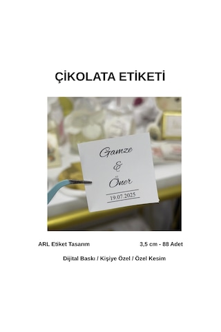 Söz, Kına, Nişan, Düğün İsimli Tarihli Çikolata Etiketi 3,5 Cm 88 Adet - Arl Etiket Tasarım Beyaz