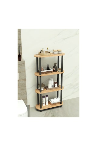 Soft 4 Katlı Banyo Düzenleyici Çok Raflı Banyo Organizeri Çok Amaçlı Banyo Düzenleyici - Meşe Meşe