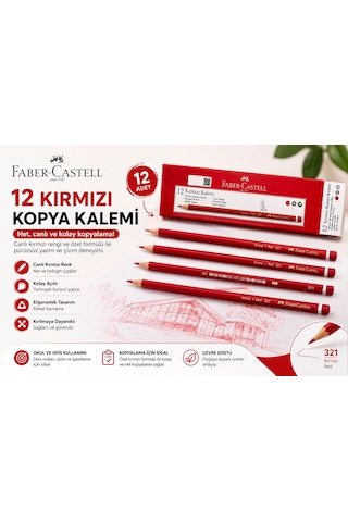 Faber-castell 321 Kırmızı Kopya Kalemi 12 Li Paket Silinmez Kırmızı Kurşun Kalem Çok Renkli
