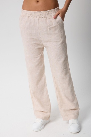 Kadın Beli Lastikli Cepli Keten Pantolon-3 Bej