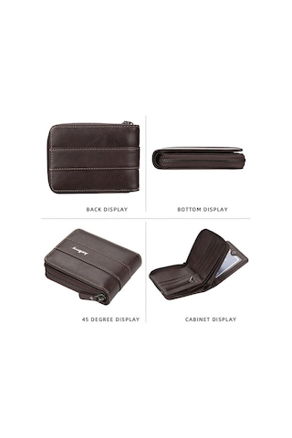 Zyzqstore Erkek Baellerry Küçük Cüzdan Toka Çoklu Kart Bozuk Para Üç Katlı Fermuarlı Koyu Kahve Koyu Kahverengi Cüzdan Koyu Kahverengi