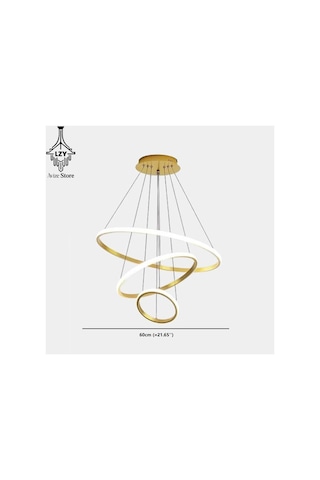 Modern 3 Halkalı Eskitme Led Sarkıt Avize 3 Renkli - Kumandalı & Şekli Ayarlanabilir Altın