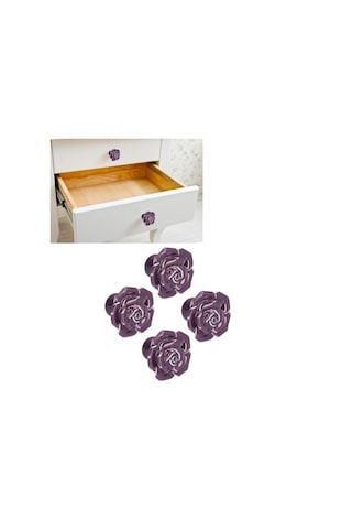 Dolap Kulpu, Modern Seramik Kapı Kulpu, Oturma Odası Ev İçin Dayanıklı Gül Şekli Beyaz, Mor