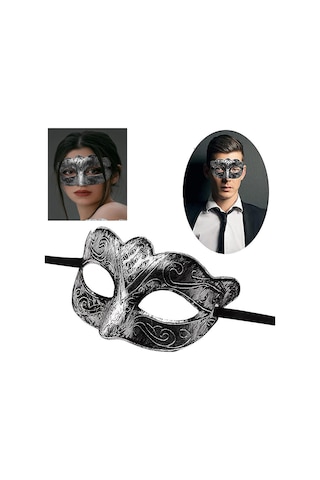Maskeli Balo Antik Gri Gümüş Eskitilmiş Maske Balo Venedik 18+