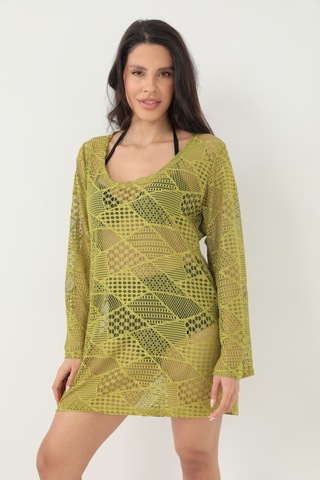 Kolları Volanlı Elbise Haki