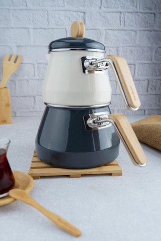 Lumino - Bambu Kulplu Çaydanlık Takımı Gri Gri