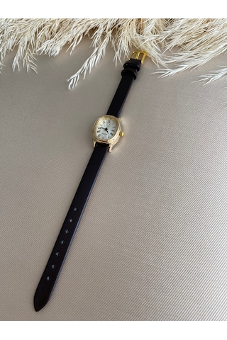 Esrada Quartz Retro Minimal Vintage Deri Kordon Kadın Kol Saati Gold
